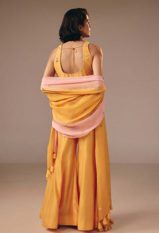 Yellow pink mirror kurta pant set