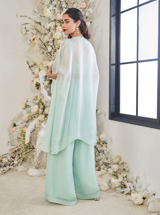 Disha Muchhala Turquoise Lotus Palazzo And Cape Set available on indiaspopup