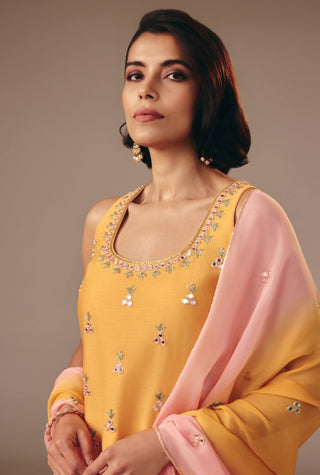 Yellow pink mirror kurta pant set
