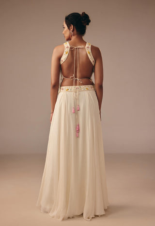 Ivory cutdana zardosi skirt and top