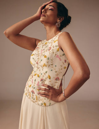 Ivory cutdana zardosi skirt and top