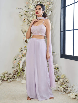 Disha Muchhala Shimmer Lilac Palazzo Set available on indiaspopup