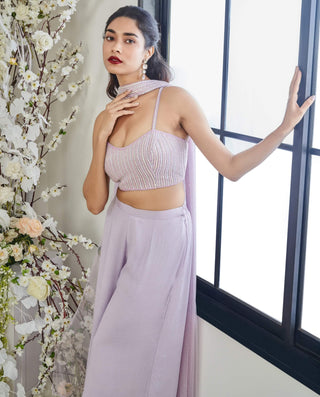 Disha Muchhala Shimmer Lilac Palazzo Set available on indiaspopup