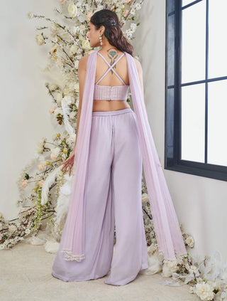 Disha Muchhala Shimmer Lilac Palazzo Set available on indiaspopup