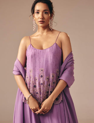 Purple embellished kalidaar set