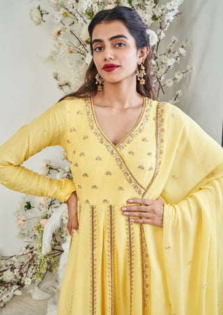 Disha Muchhala Yellow Regal Silk Anarkali And Dupatta available on indiaspopup