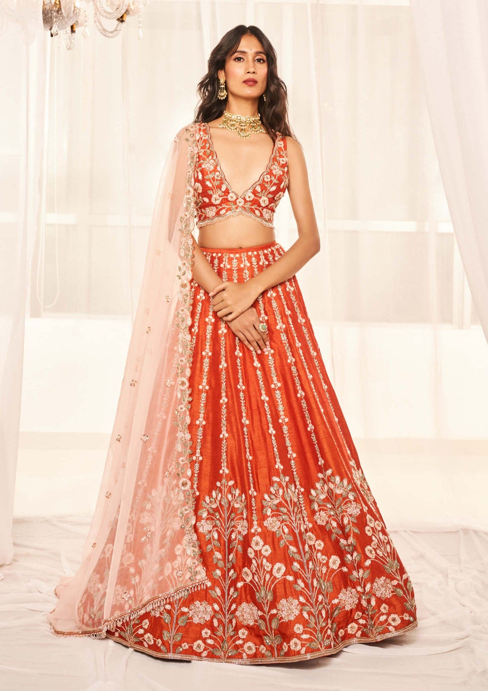 Burnt orange bridal lehenga set XS