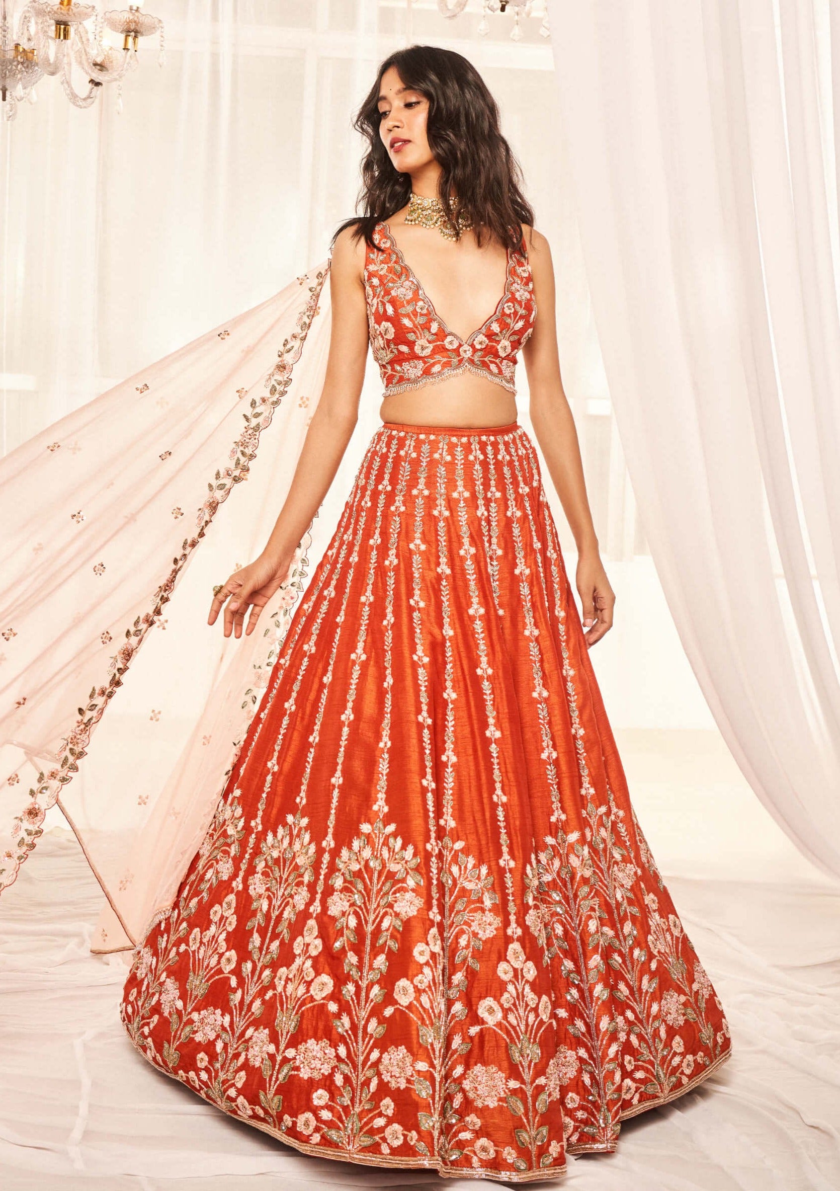 burnt orange indian dress Burnt orange wedding lehnga