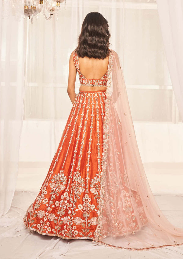 Silk Wedding Lehenga In Shaded Pink Orange SF1107IN – ShreeFashionWear