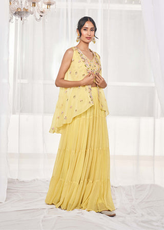 Disha Muchhala-Yellow Jacket And Sharara Set-INDIASPOPUP.COM