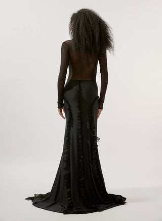 Deme By Gabriella-Koa Black Ruffle Gown-INDIASPOPUP.COM