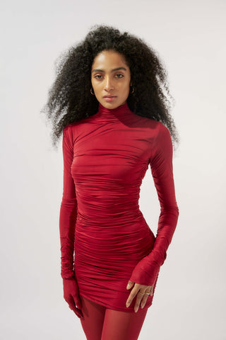 Deme By Gabriella-Ruby Maroon Fitted Short Dress-INDIASPOPUP.COM