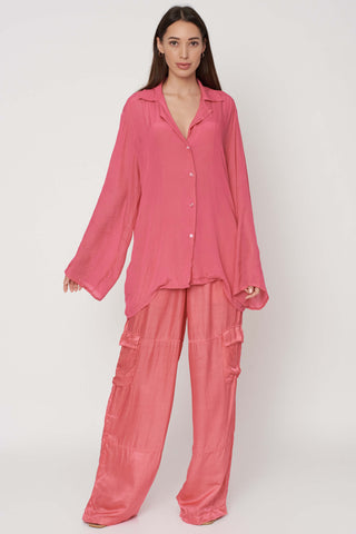 Deme By Gabriella-Bubblegum Pink Oversized Shirt And Pants-INDIASPOPUP.COM