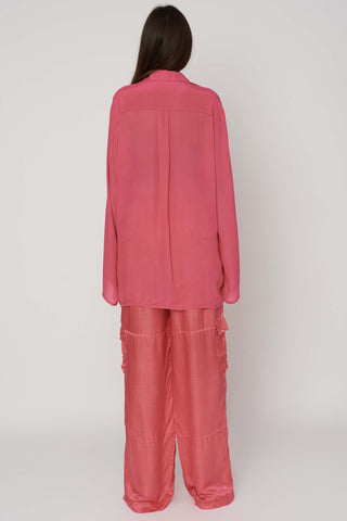 Deme By Gabriella-Bubblegum Pink Oversized Shirt And Pants-INDIASPOPUP.COM