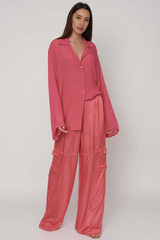 Deme By Gabriella-Bubblegum Pink Oversized Shirt And Pants-INDIASPOPUP.COM