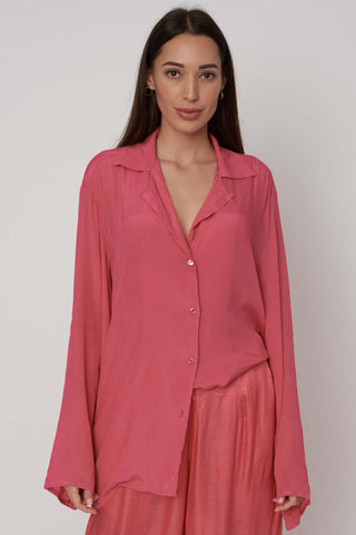 Deme By Gabriella-Bubblegum Pink Oversized Shirt And Pants-INDIASPOPUP.COM