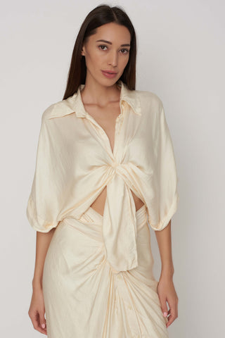 Deme By Gabriella-Off-White Knot Shirt And Tie Up Skirt-INDIASPOPUP.COM