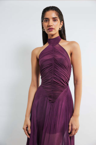 Deme By Gabriella-Kerstin Purple Ruched Gown-INDIASPOPUP.COM