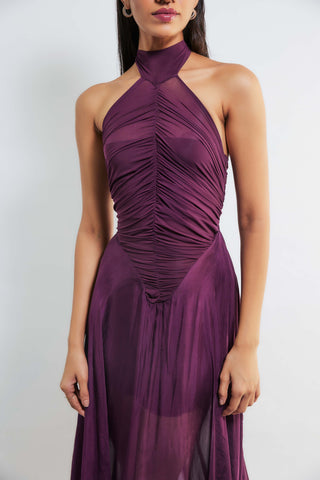 Deme By Gabriella-Kerstin Purple Ruched Gown-INDIASPOPUP.COM