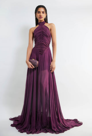 Deme By Gabriella-Kerstin Purple Ruched Gown-INDIASPOPUP.COM