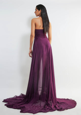 Deme By Gabriella-Kerstin Purple Ruched Gown-INDIASPOPUP.COM