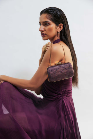 Deme By Gabriella-Kerstin Purple Ruched Gown-INDIASPOPUP.COM