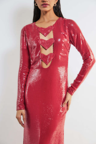 Deme By Gabriella-Marria Red Sequins Dress-INDIASPOPUP.COM