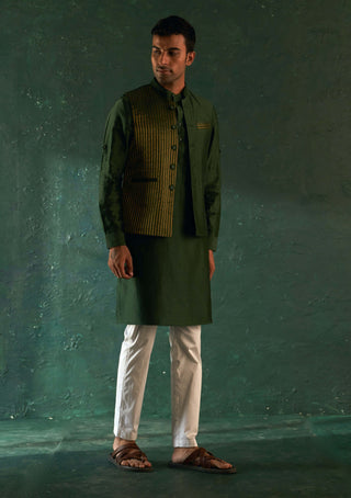 Charkhee Men-Green Kurta And Nehru Jacket Set-INDIASPOPUP.COM