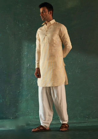 Charkhee Men-White Tissue Kurta And Salwar-INDIASPOPUP.COM