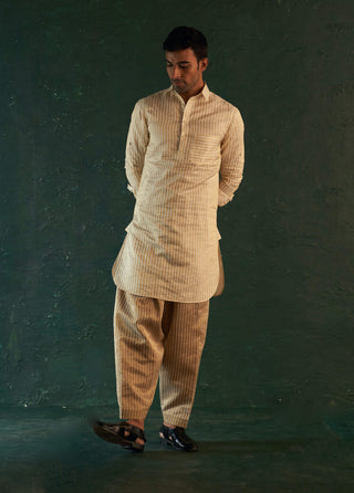 Charkhee Men-White Tissue Pathani Kurta And Salwar-INDIASPOPUP.COM