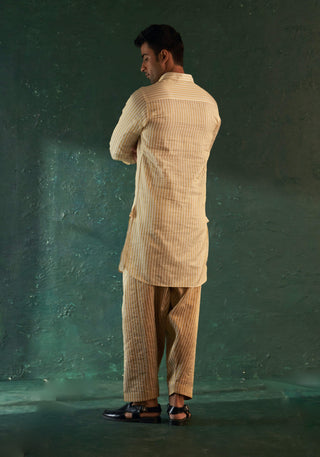 Charkhee Men-White Tissue Kurta And Nehru Jacket Set-INDIASPOPUP.COM