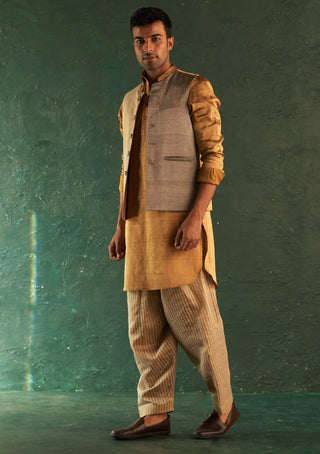 Charkhee Men-Gold Kurta And Nehru Jacket Set-INDIASPOPUP.COM