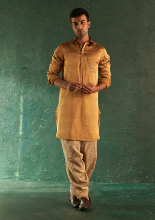Charkhee Men-Gold Kurta And Nehru Jacket Set-INDIASPOPUP.COM