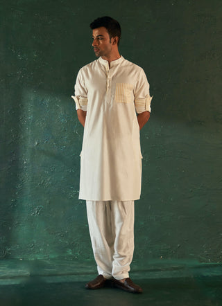 Charkhee Men-White Straight Kurta And Nehru Jacket Set-INDIASPOPUP.COM