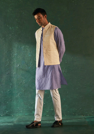 Charkhee Men-Lavender Straight Kurta And Nehru Jacket Set-INDIASPOPUP.COM