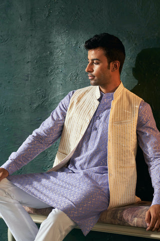 Charkhee Men-Lavender Straight Kurta And Nehru Jacket Set-INDIASPOPUP.COM