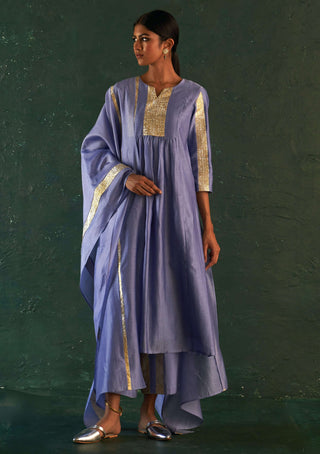 Charkhee-Lavender Chanderi Kurta Set-INDIASPOPUP.COM