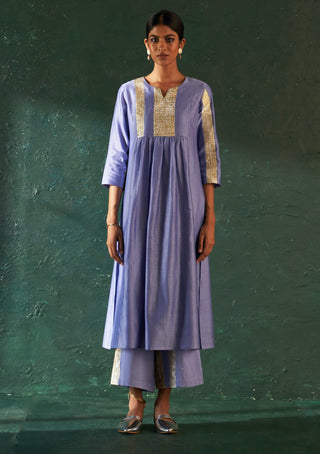 Charkhee-Lavender Chanderi Kurta Set-INDIASPOPUP.COM