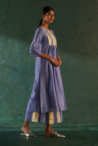 Charkhee-Lavender Chanderi Kurta Set-INDIASPOPUP.COM