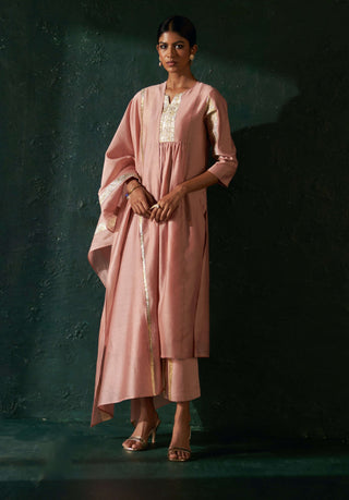 Charkhee-Rose Pink Chanderi Kurta Set-INDIASPOPUP.COM