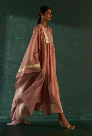 Charkhee-Rose Pink Chanderi Kurta Set-INDIASPOPUP.COM