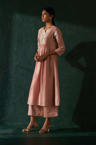 Charkhee-Rose Pink Chanderi Kurta Set-INDIASPOPUP.COM