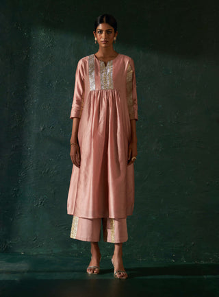 Charkhee-Rose Pink Chanderi Kurta Set-INDIASPOPUP.COM