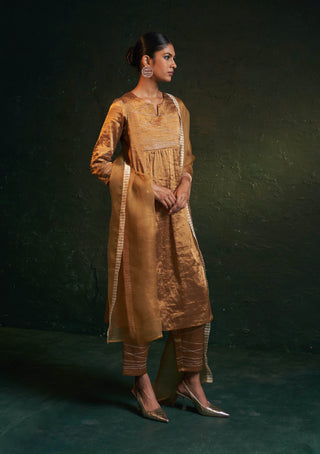 Charkhee-Regal Gold Gathered Kurta Set-INDIASPOPUP.COM