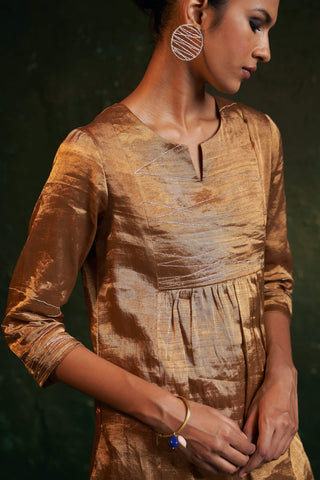 Charkhee-Regal Gold Gathered Kurta Set-INDIASPOPUP.COM