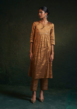 Charkhee-Regal Gold Gathered Kurta Set-INDIASPOPUP.COM