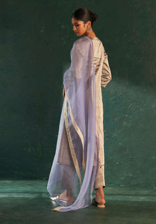 Charkhee-Silver Gathered Kurta Set-INDIASPOPUP.COM