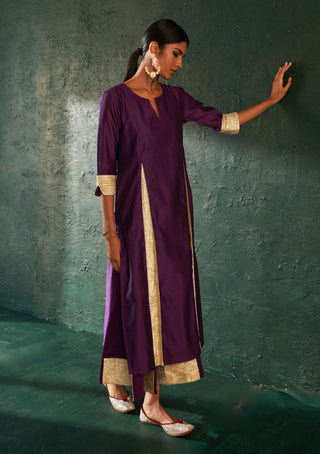 Charkhee-Plush Purple Chanderi Kurta Set-INDIASPOPUP.COM