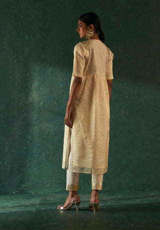 Charkhee-Off-White Tissue Striped Kurta Set-INDIASPOPUP.COM