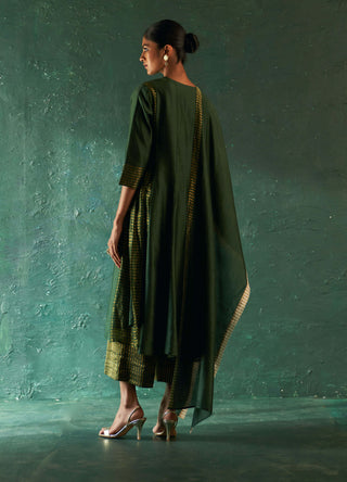 Charkhee-Deep Green Stripes Kurta Set-INDIASPOPUP.COM